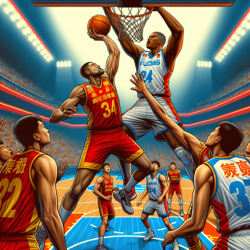 福建男篮主场拼抢进攻篮板，江苏男篮团队篮球寻求禁区突破。