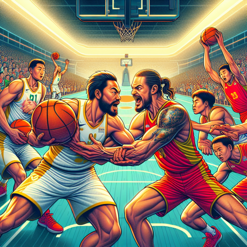 福建男篮主场拼抢进攻篮板，江苏男篮团队篮球寻求禁区突破。